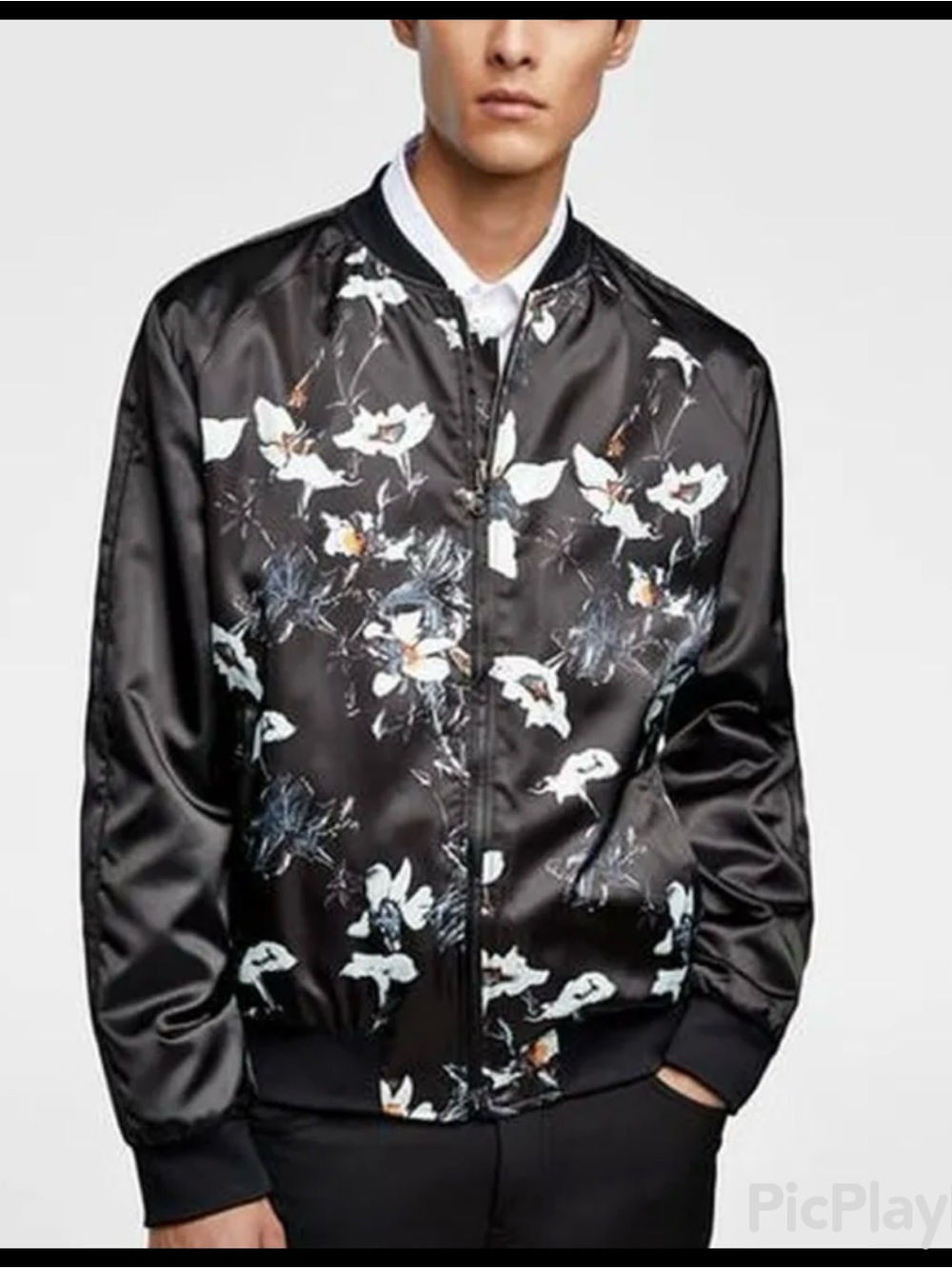 Zara Man Floral Printed Satin Bomber Jacket - Size Large (EUC)